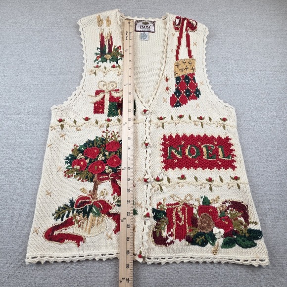 Vintage 90's Tiara International Christmas Sweater Vest Women's M Embroidered - Picture 10 of 12